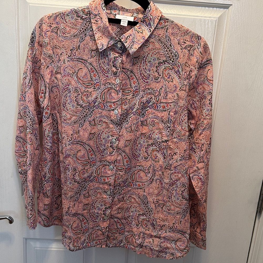 J. Jill Peach and Purple Paisley Women’s Button Down Shirt 100% Cotton Size SP